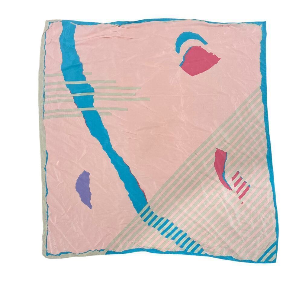 Ginnie Johansen Scarf Womens 32" x 34" Pink Vintage Silk Abstract Pastel